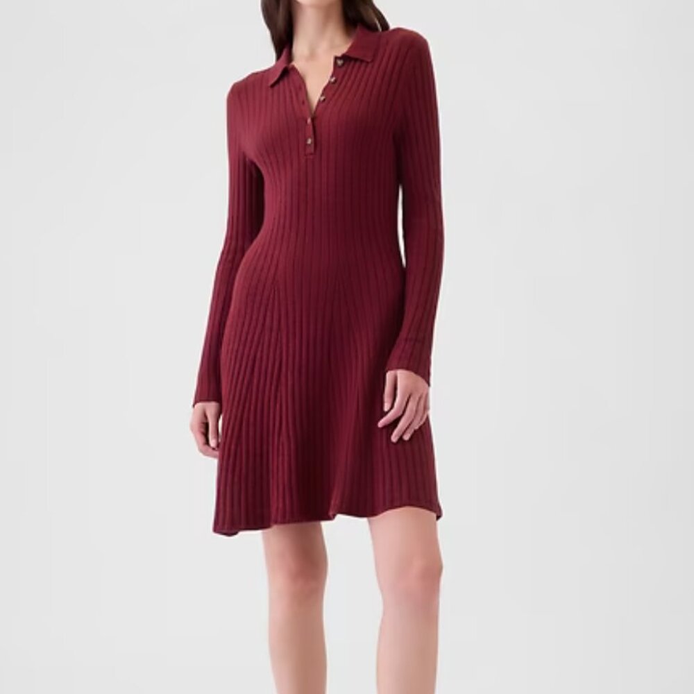 Gap CashSoft Polo Mini Sweater Dress Petite Red Delicious